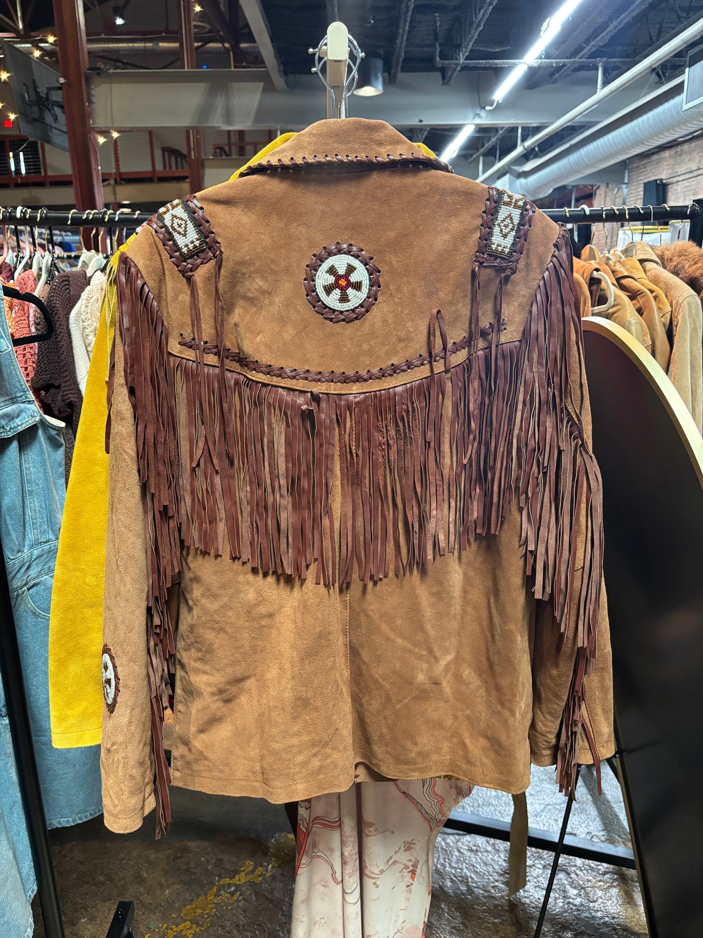 Vintage Deadstock Brown Suede Fringe & Beaded Jacket