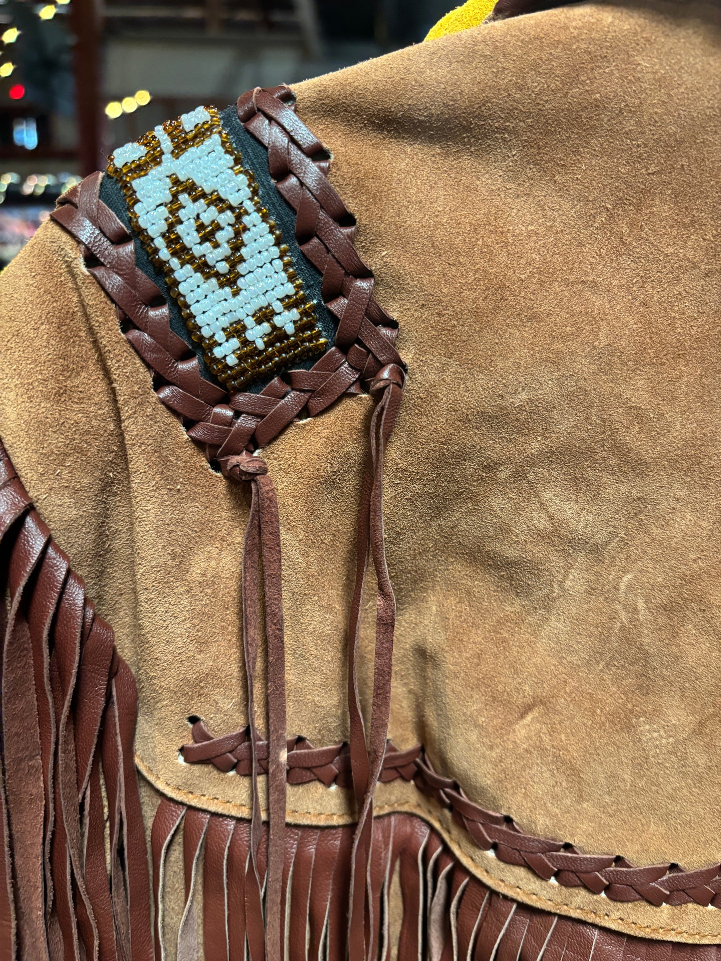 Vintage Deadstock Brown Suede Fringe & Beaded Jacket