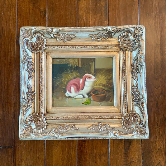 Original Red and White Bunny Painting with Silver Frame
