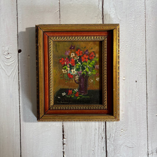 Antique Original Mini Oil of Floral Centerpiece by Monique Baudaux