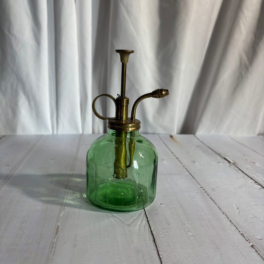 Vintage 1960s Green Glass & Brass Orchid Mister