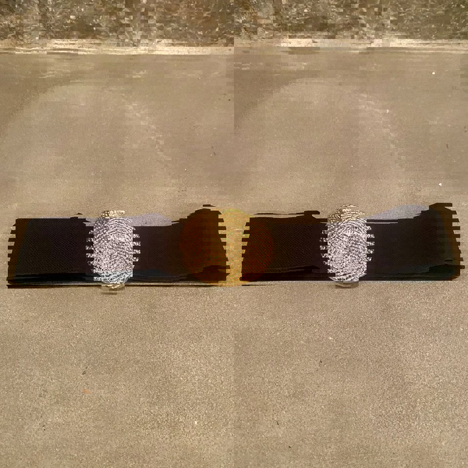 1980's Grain Leather Waist Belt with Gold Buckle