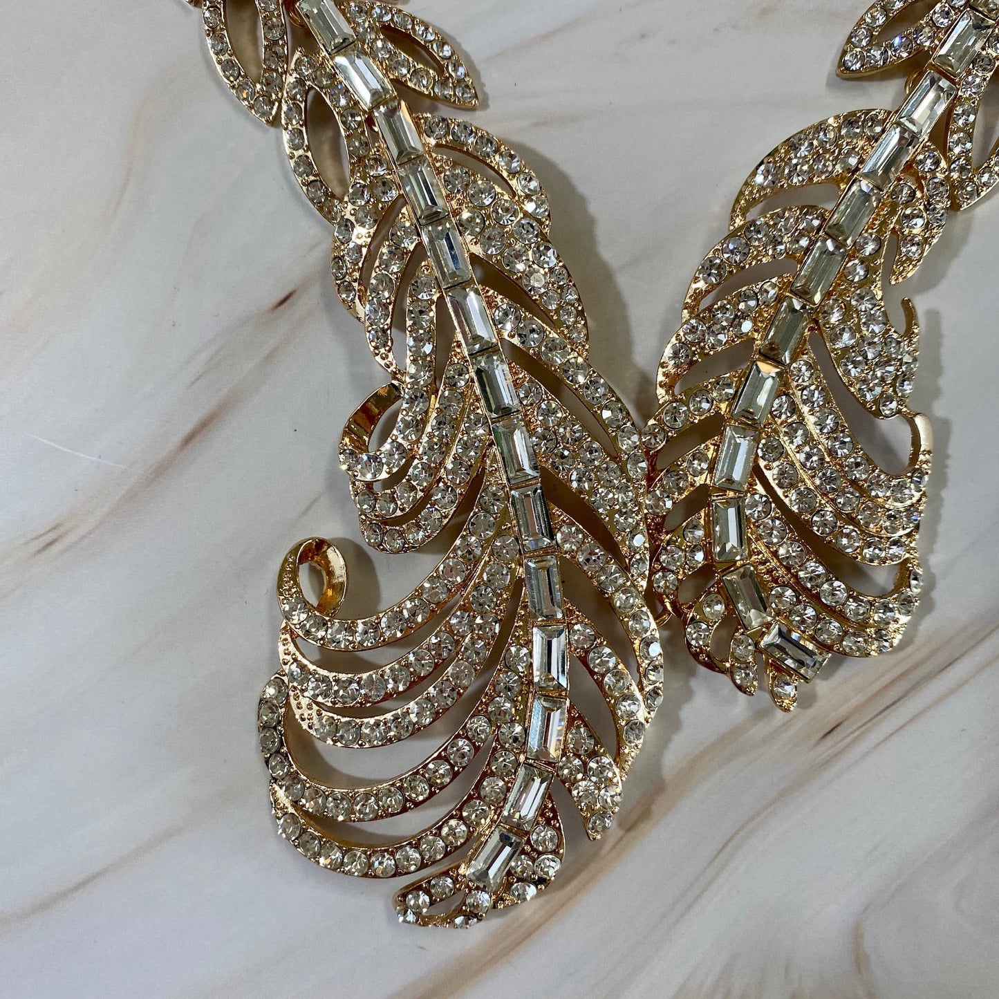 Feather Rhinestone Statement Necklace