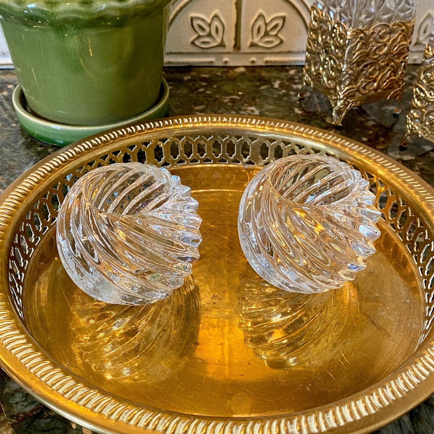 Pair of MCM Glass Tea Light Holders
