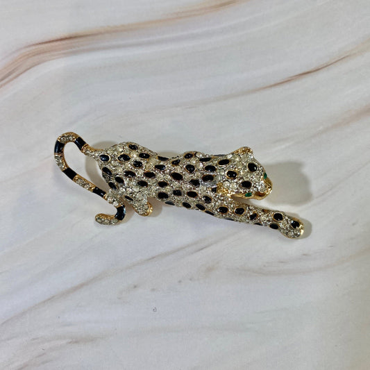 Petite Rhinestone Leopard Brooch