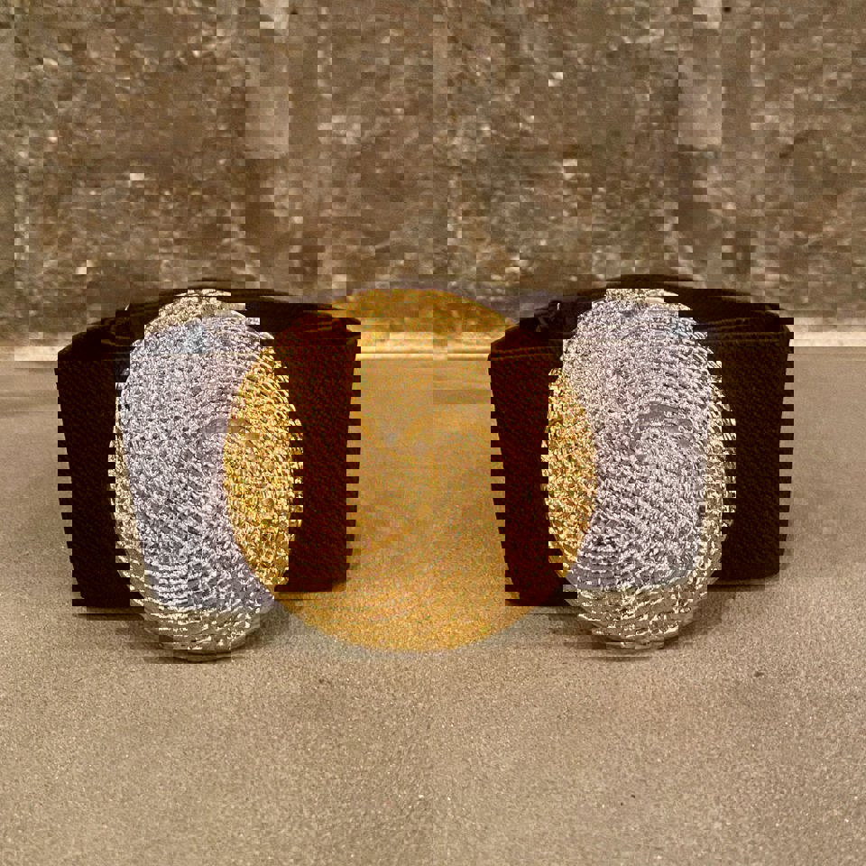 1980's Grain Leather Waist Belt with Gold Buckle