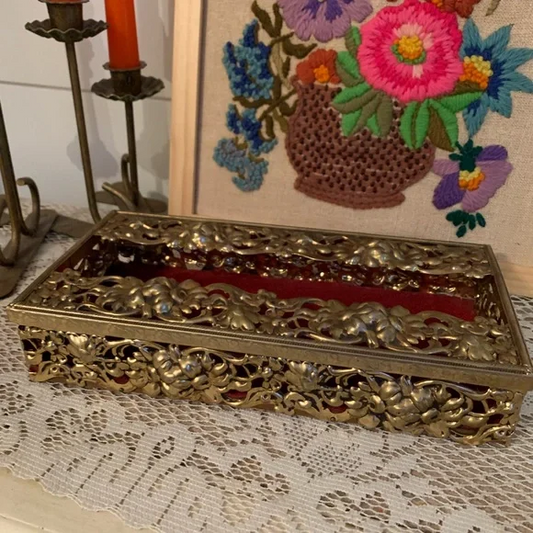 Vintage Brass Hollywood Regency Filigree Tissue Holder