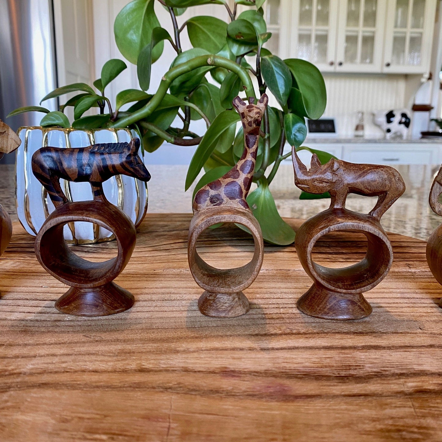 Hand Carved Animal Napkin Rings - Set of 6