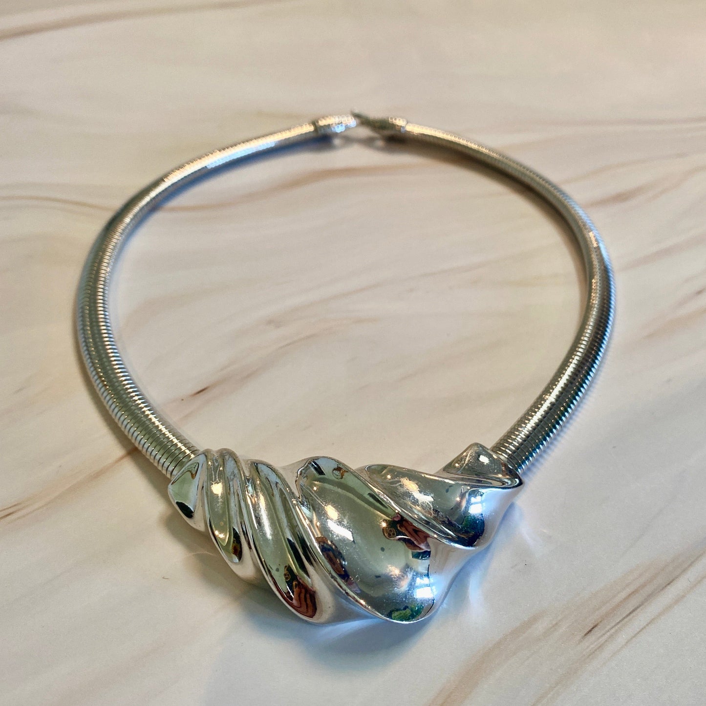 Silver Trifari Snake Necklace with Motif