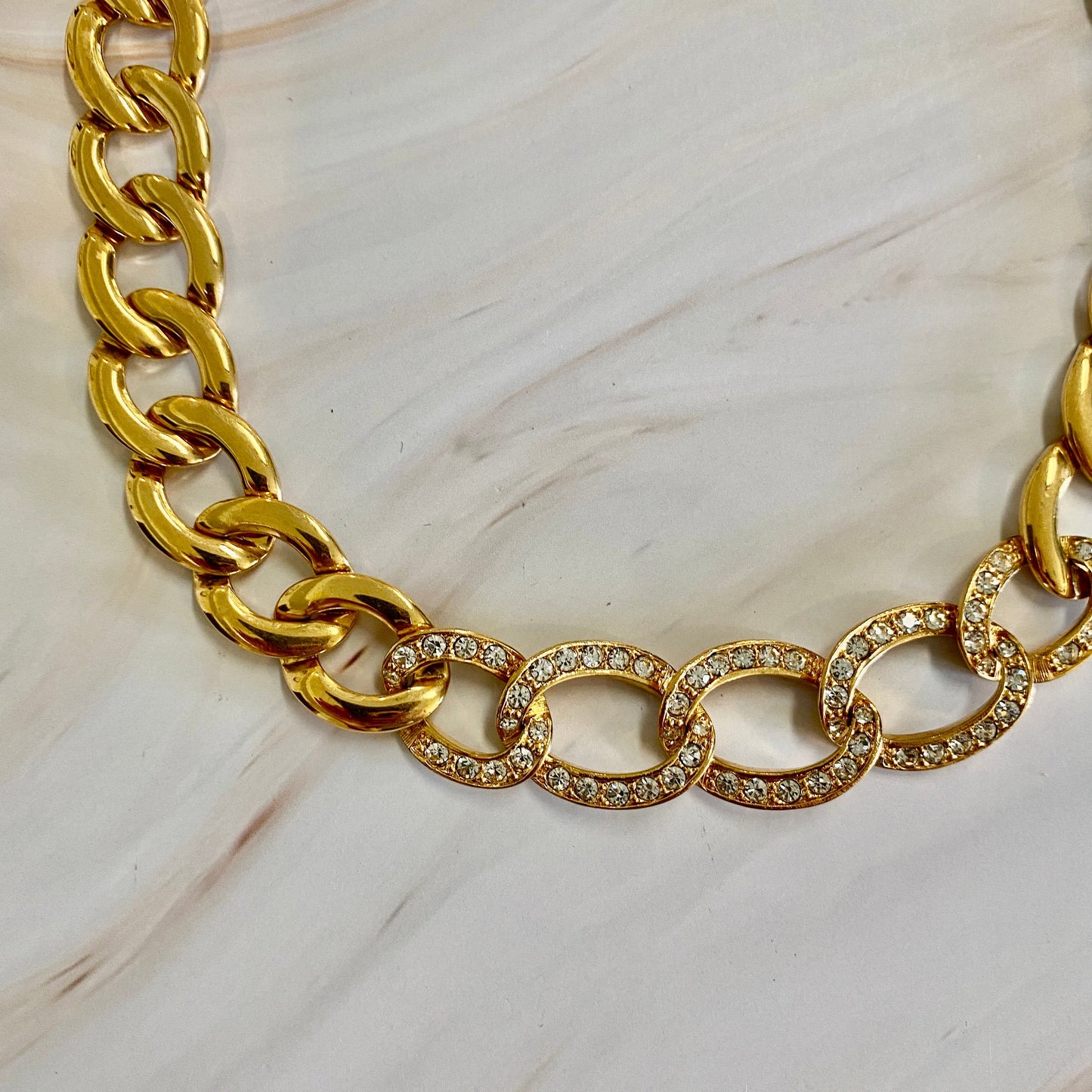 Napier Gold and Rhinestone Curb Necklace