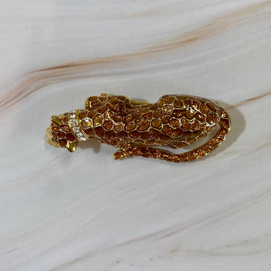 Orange-Tone Leopard Brooch