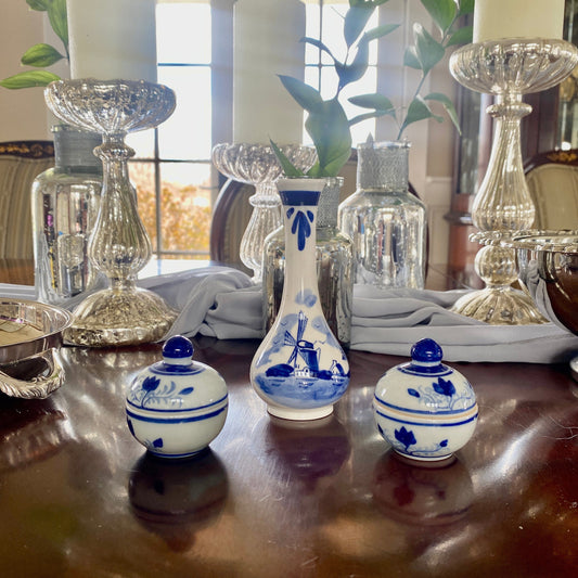 Delfts Blue and White Bud Vase + Pill Containers