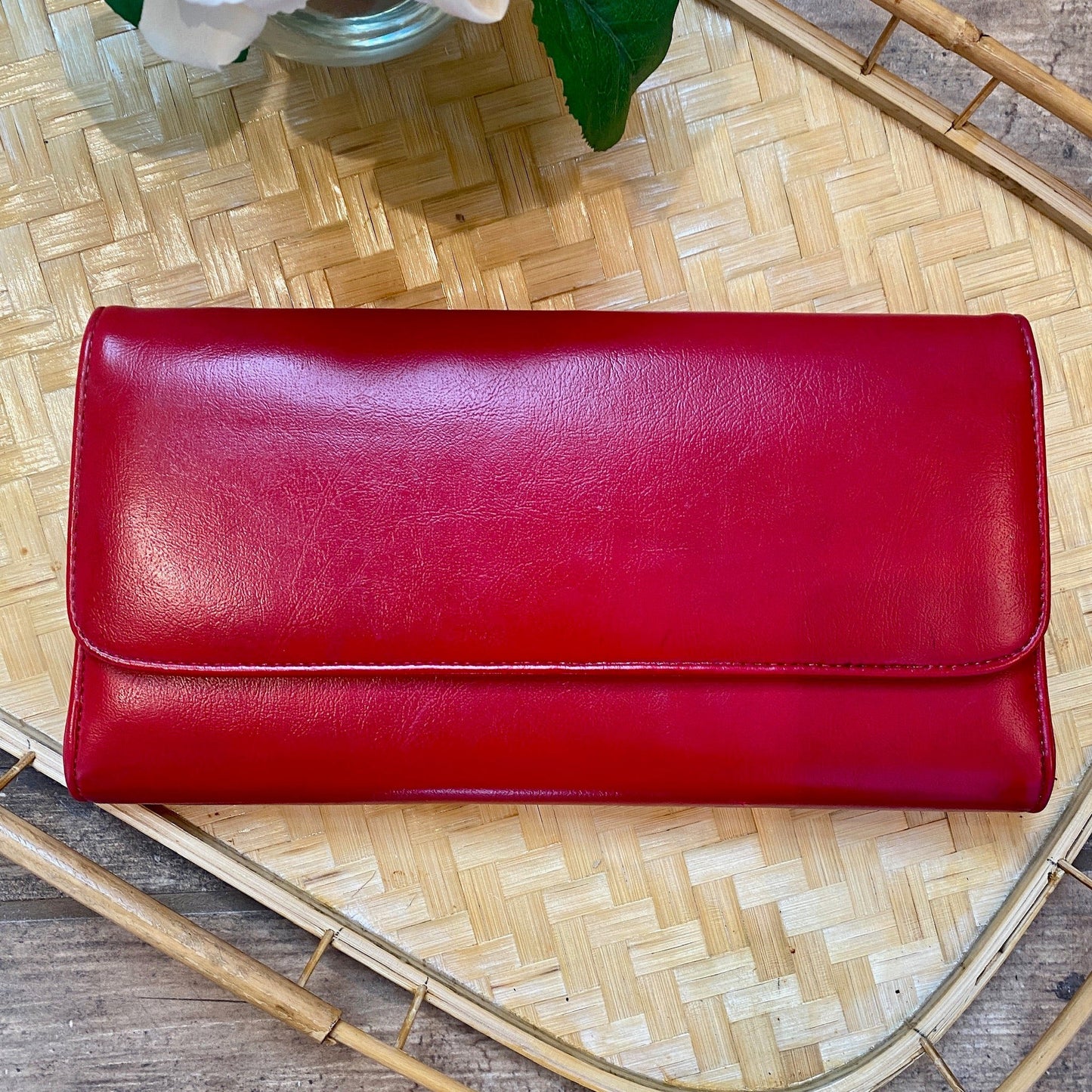 Red Leather Fold Over Clutch