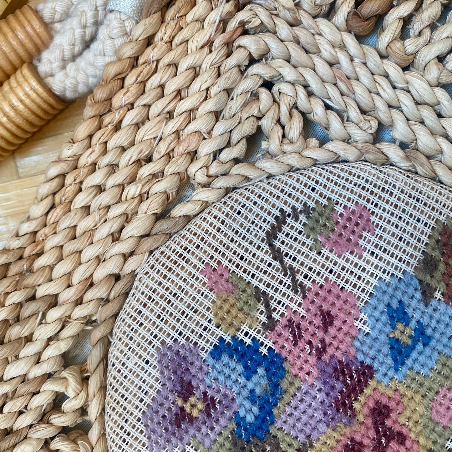 Rattan Woven Bag with Needle Point