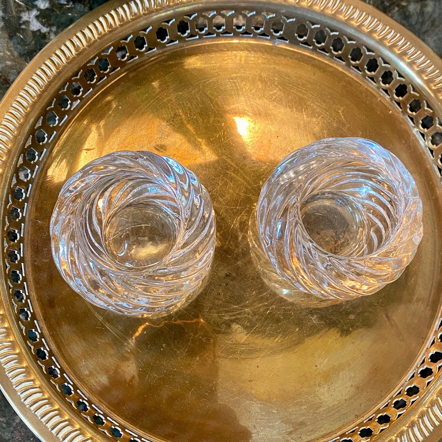 Pair of MCM Glass Tea Light Holders