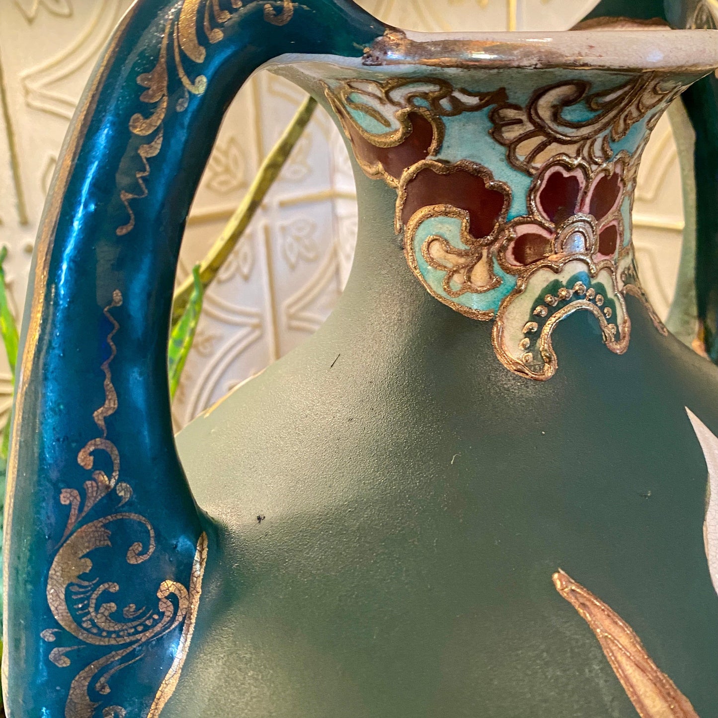 XL Hand Painted Double Handle Vase