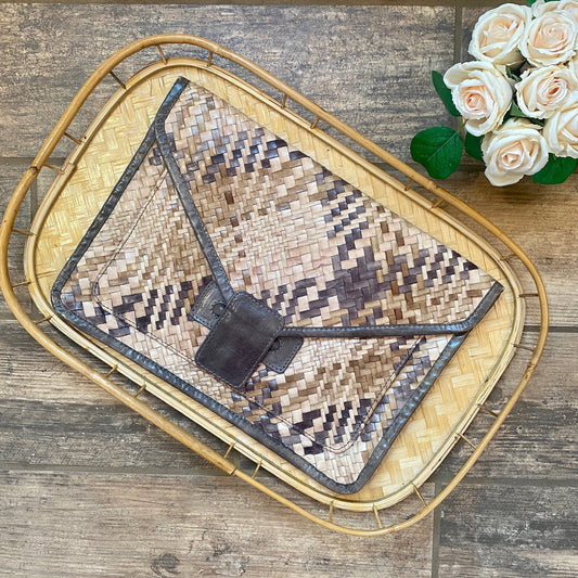 XL Woven Leather Enveleope Clutch