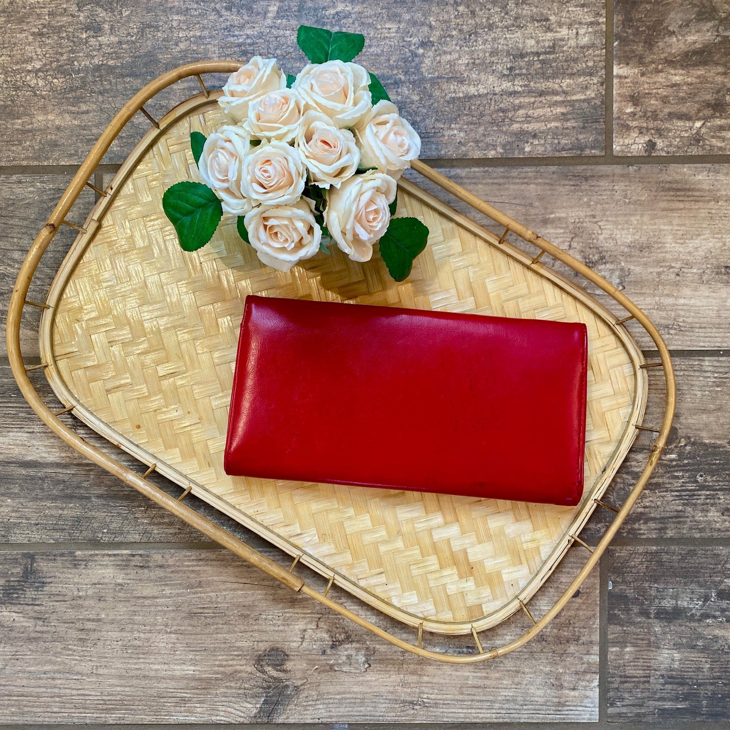 Red Leather Fold Over Clutch