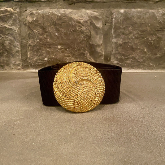 1980's Grain Leather Waist Belt with Gold Buckle