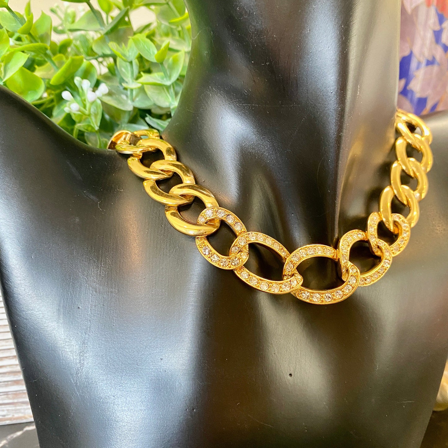 Napier Gold and Rhinestone Curb Necklace