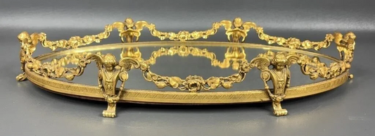 Vintage Globe Gold Guilt Cherub Footed Vanity Tray