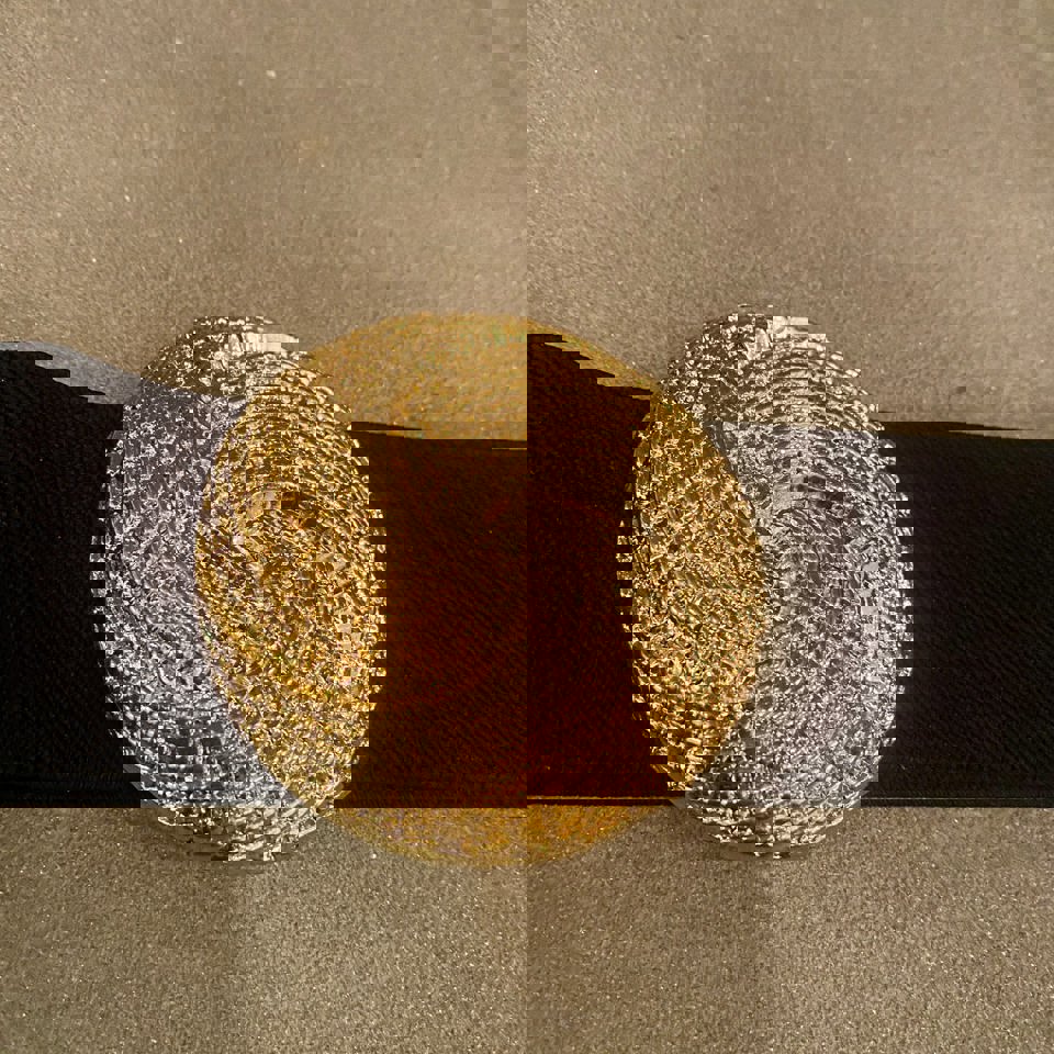 1980's Grain Leather Waist Belt with Gold Buckle
