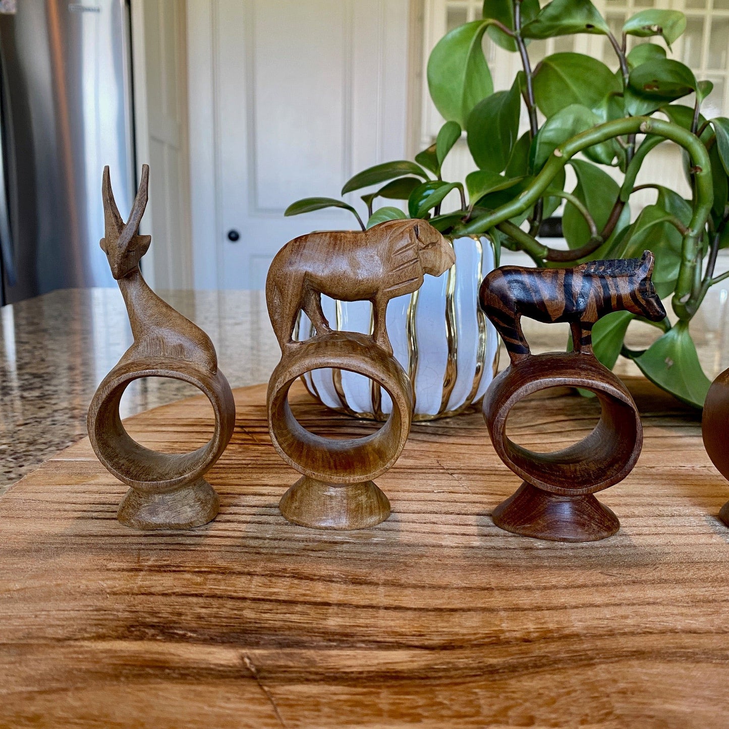 Hand Carved Animal Napkin Rings - Set of 6