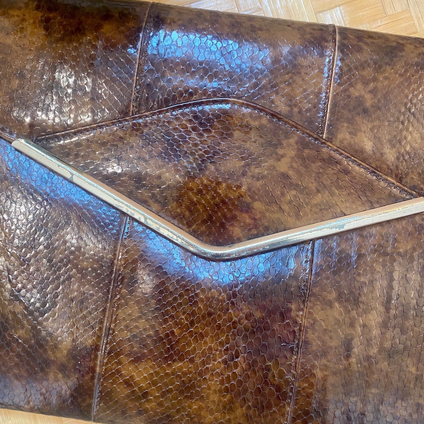 Brown Snake Skin Envelope Clutch