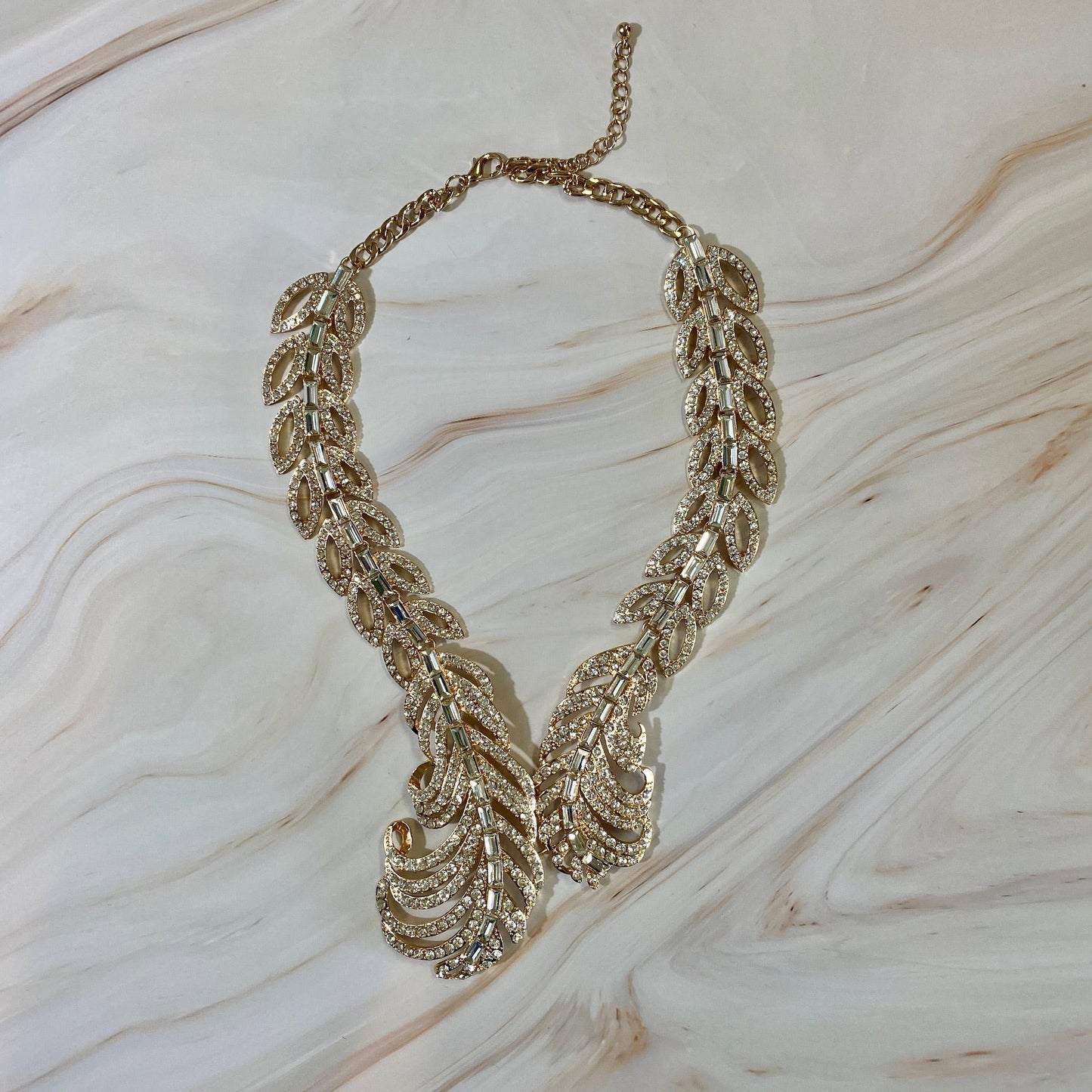 Feather Rhinestone Statement Necklace