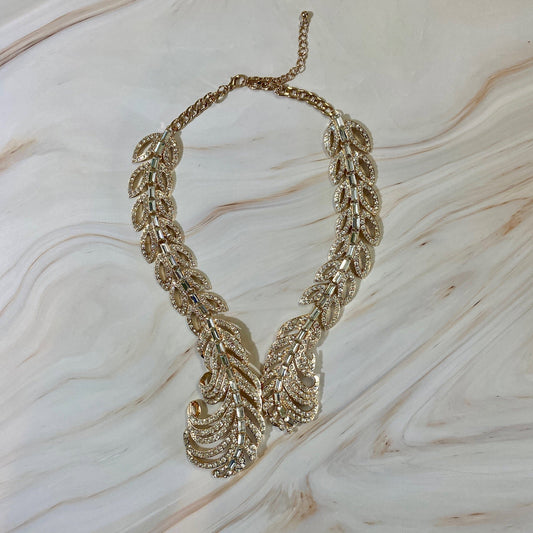 Feather Rhinestone Statement Necklace