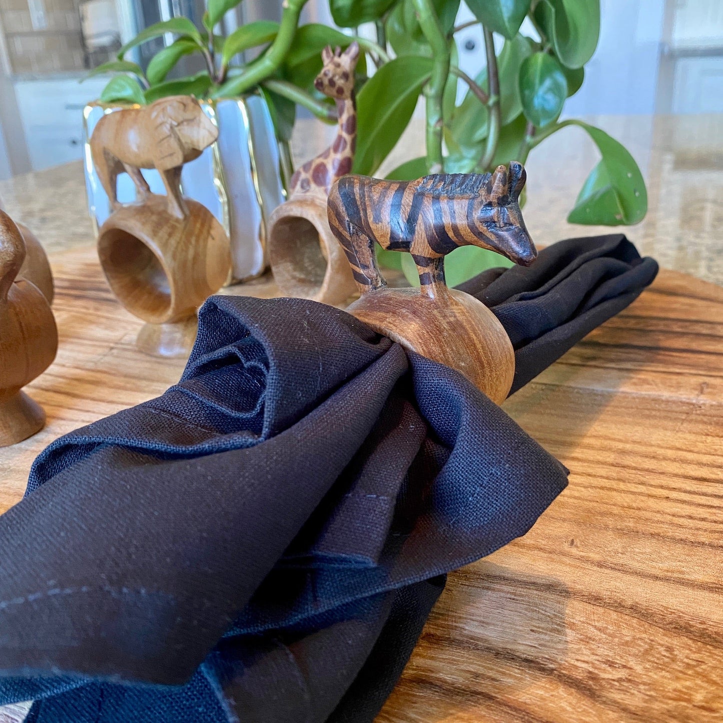 Hand Carved Animal Napkin Rings - Set of 6