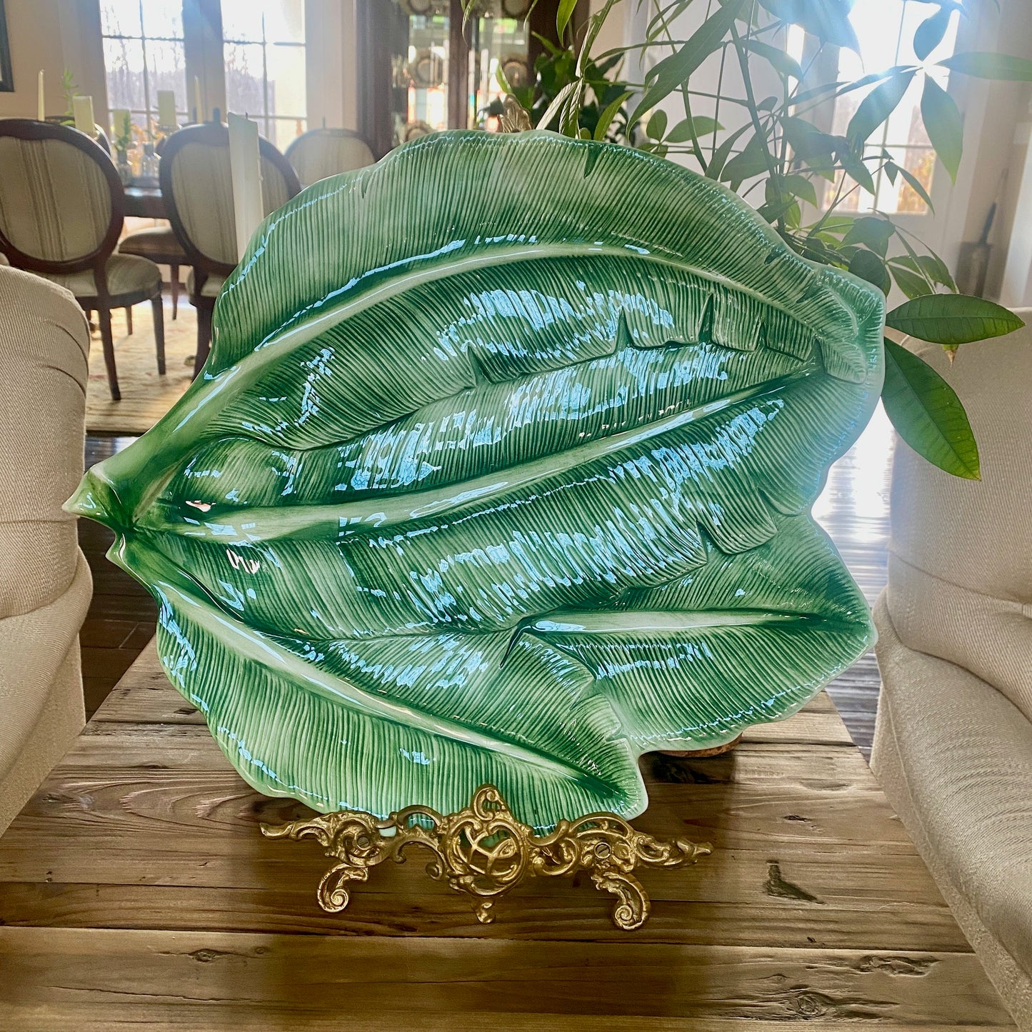 Large Bresolin Italian Banana Leaf Tray and Bowl