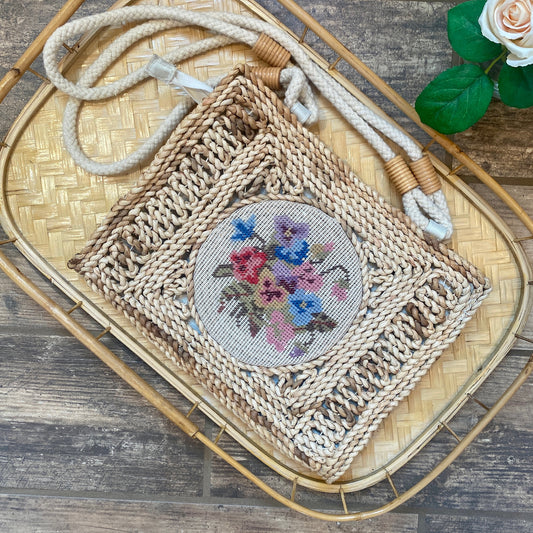 Rattan Woven Bag with Needle Point