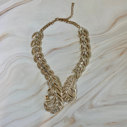 Feather Rhinestone Statement Necklace