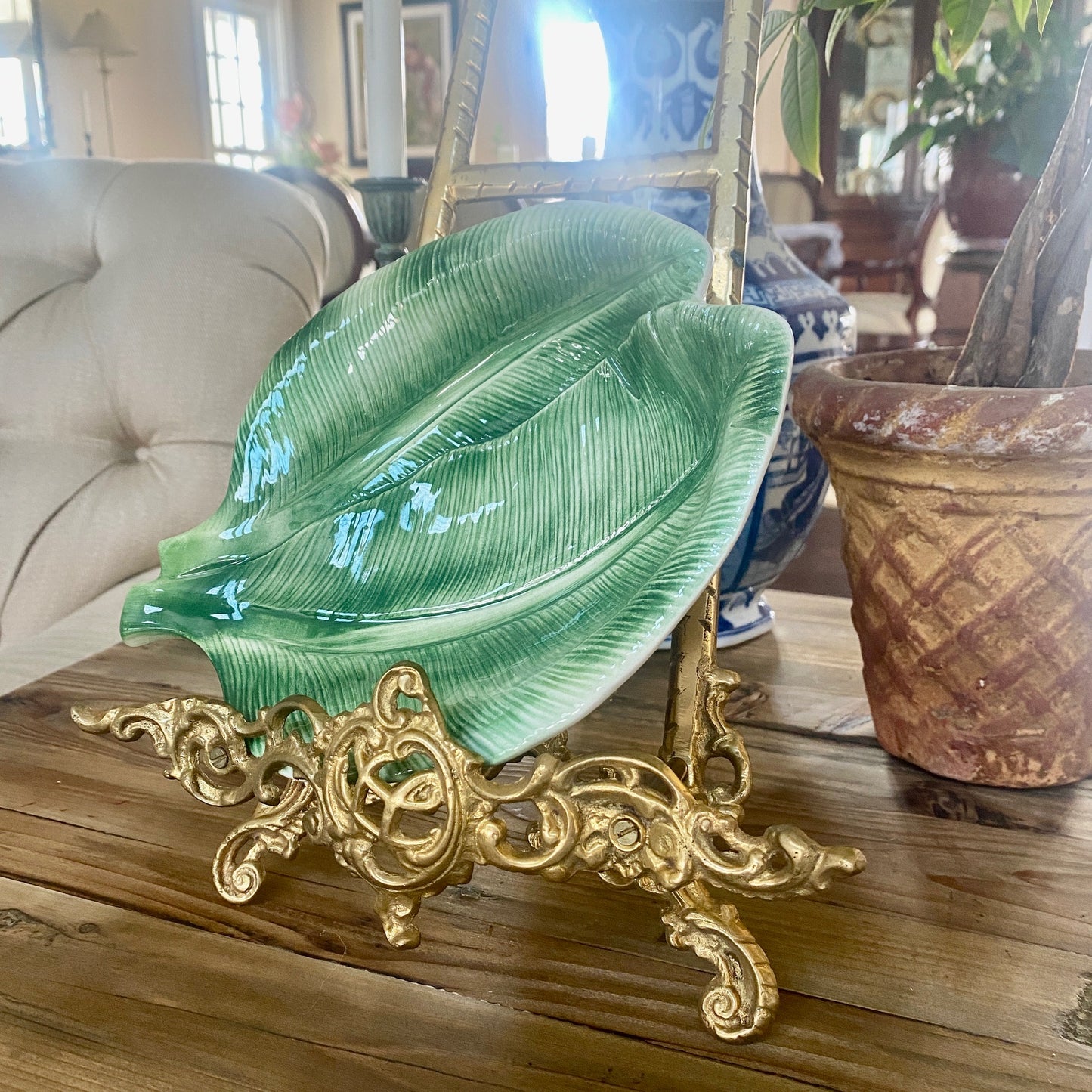 Large Bresolin Italian Banana Leaf Tray and Bowl