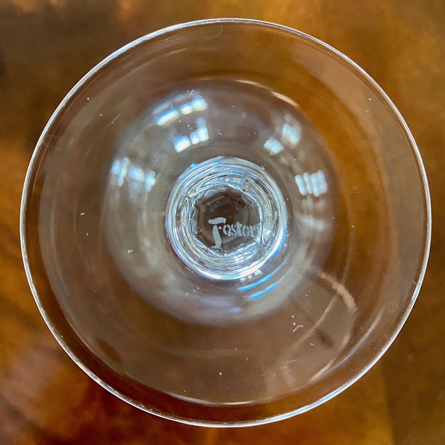 Set of Six Fostoria Crystal Wine Glasses with Silver Rim