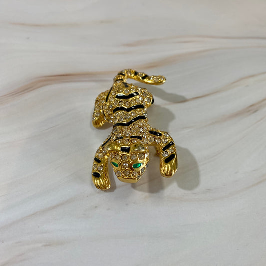 Rhinestone Tiger Brooch