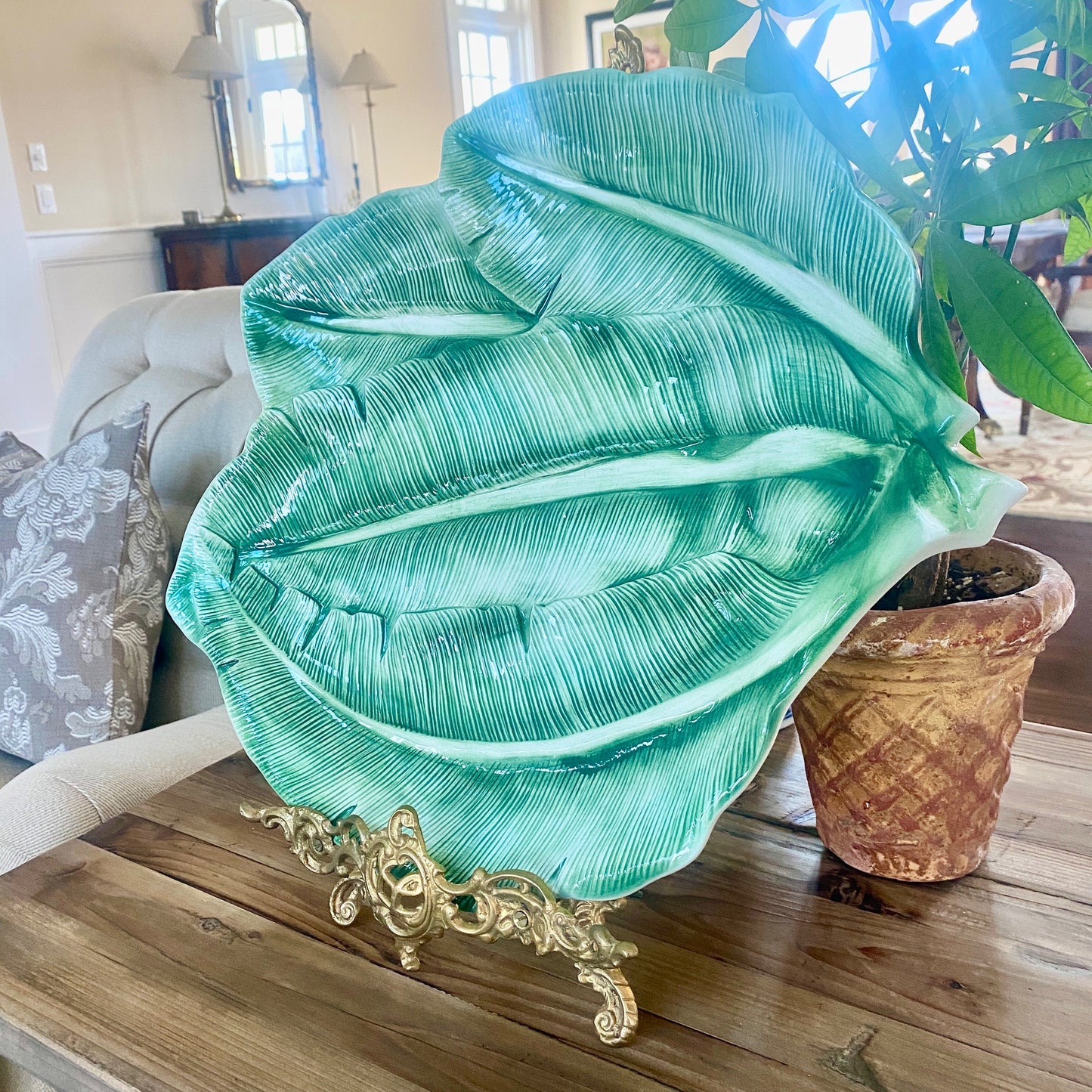 Large Bresolin Italian Banana Leaf Tray and Bowl