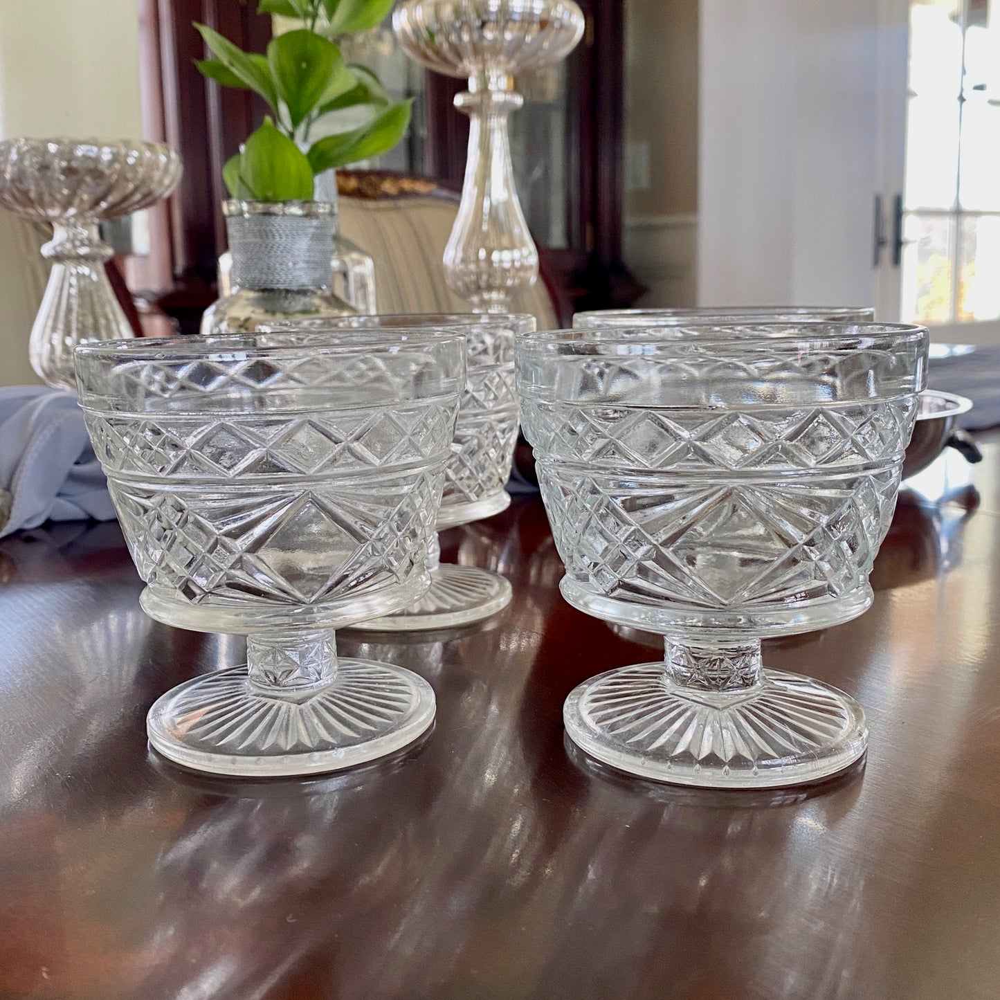 Set of Four Hazel Atlas Glass Co Wine or Sherbert Glasses