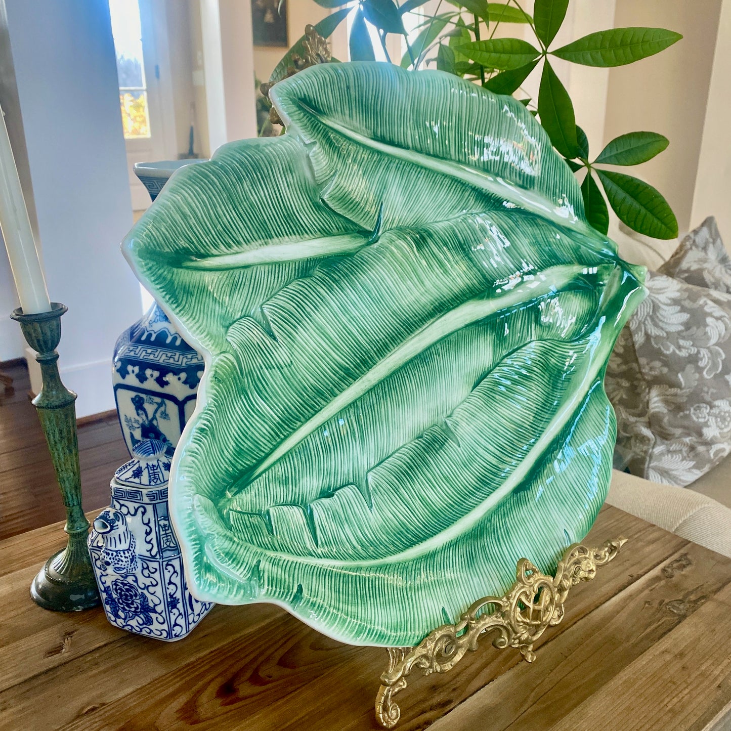 Large Bresolin Italian Banana Leaf Tray and Bowl