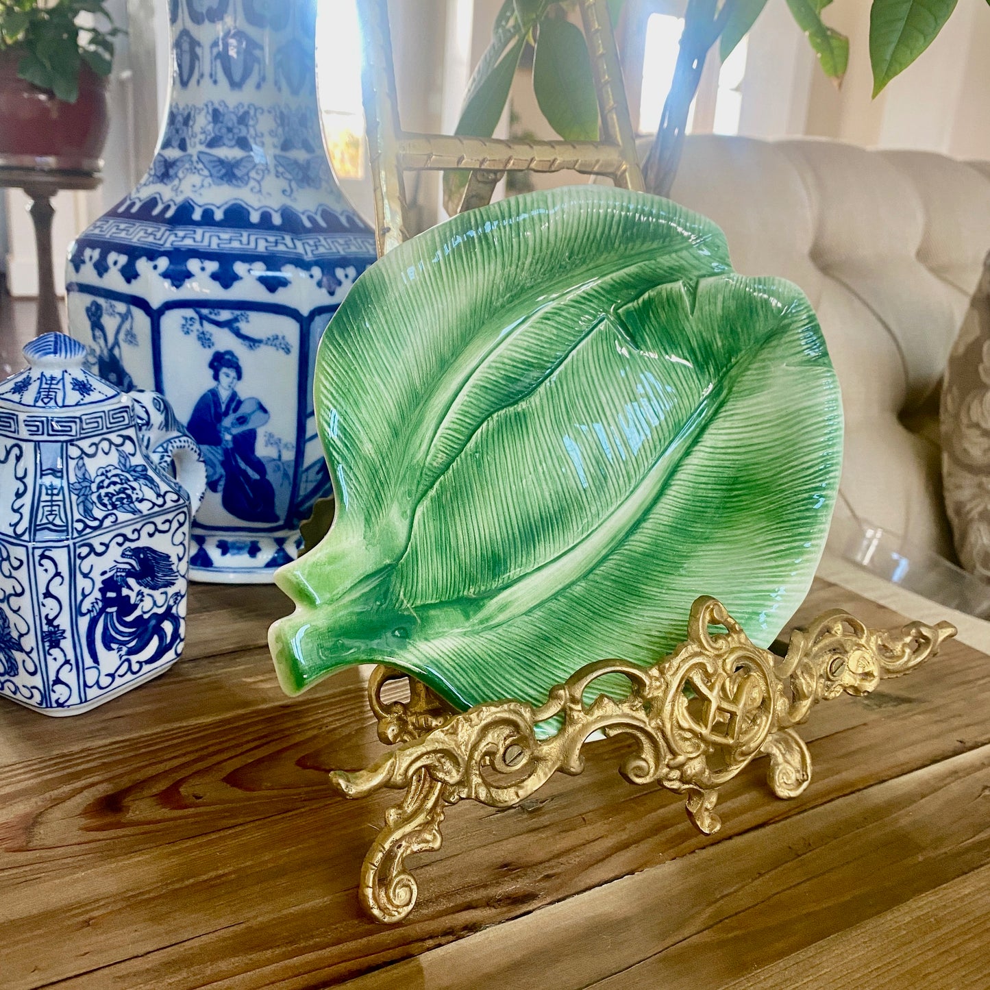 Large Bresolin Italian Banana Leaf Tray and Bowl