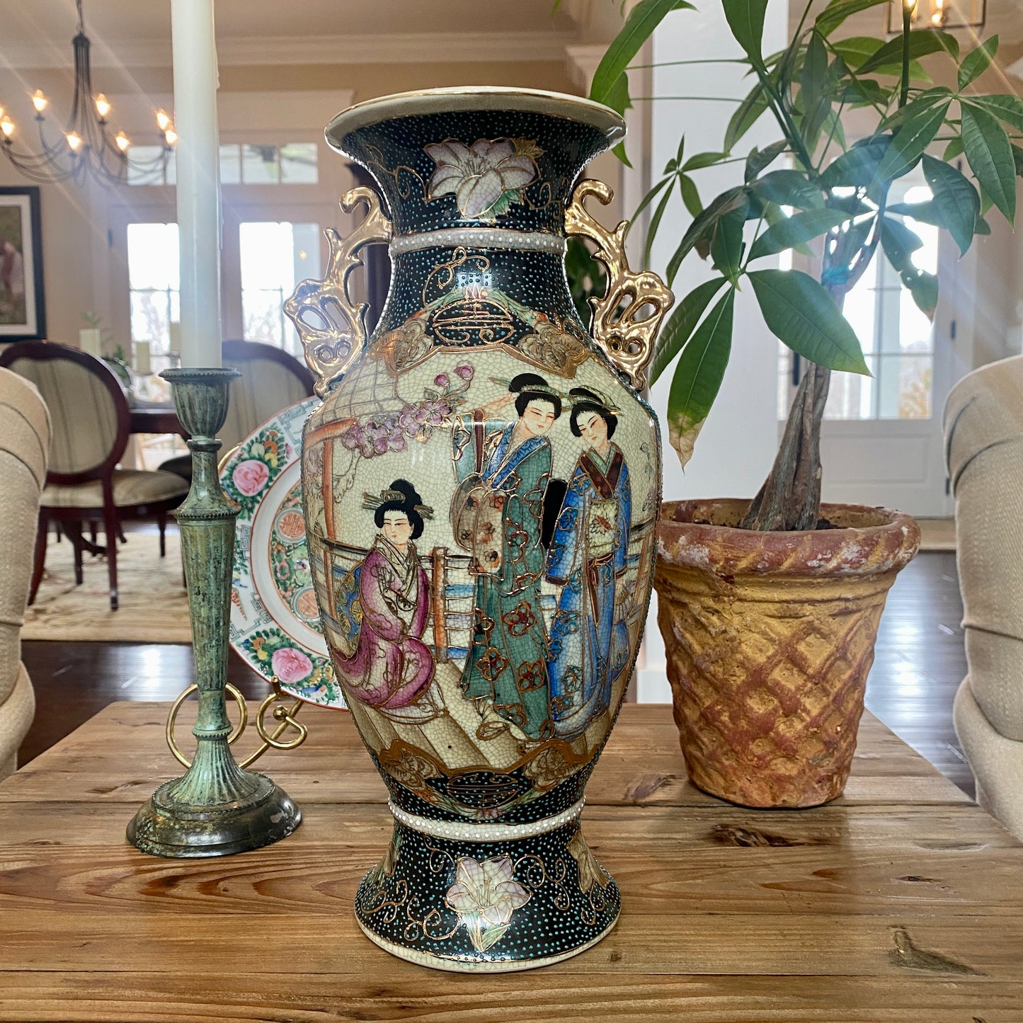 Royal Satsuma 24K "Three Geishas" Hand-Painted Vase