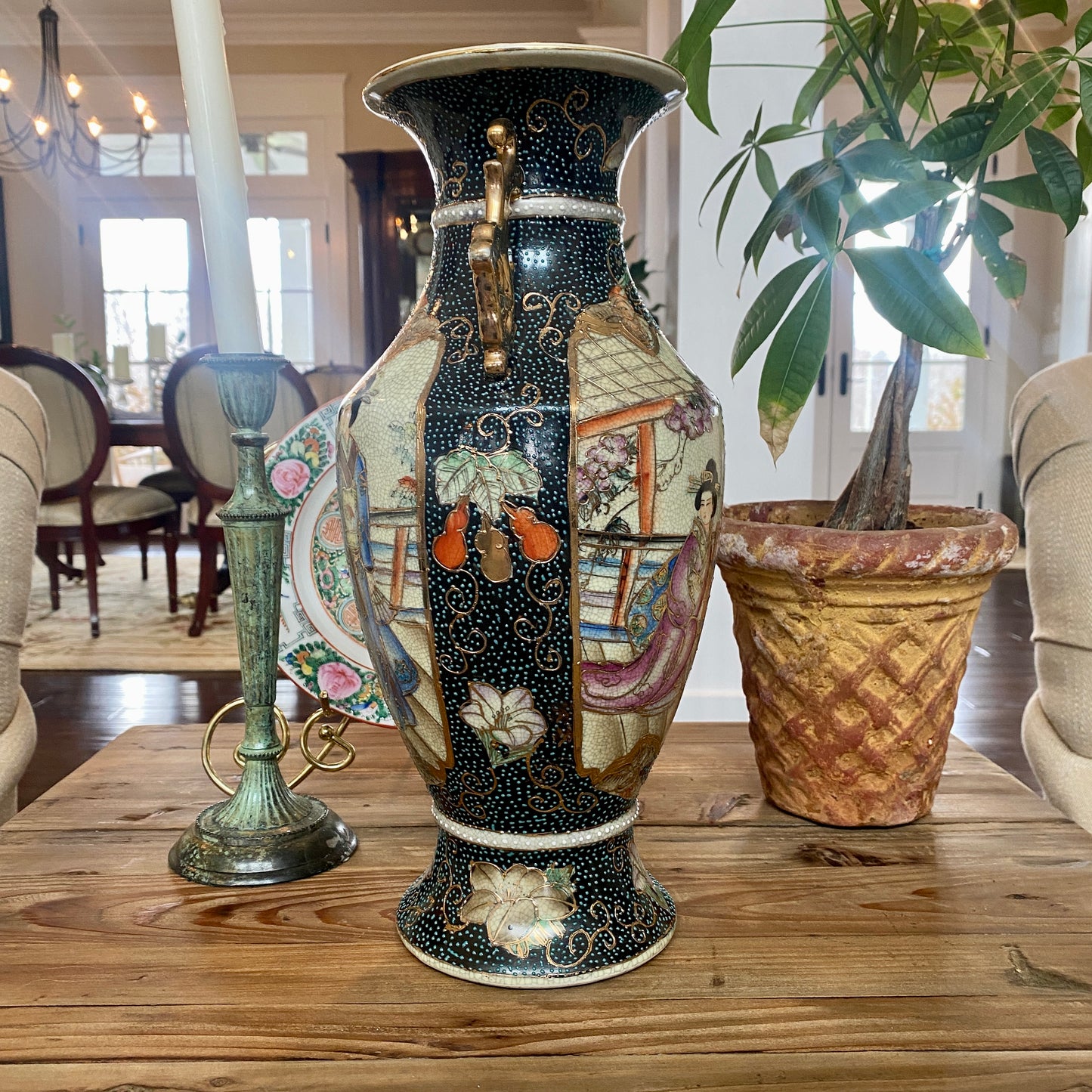 Royal Satsuma 24K "Three Geishas" Hand-Painted Vase