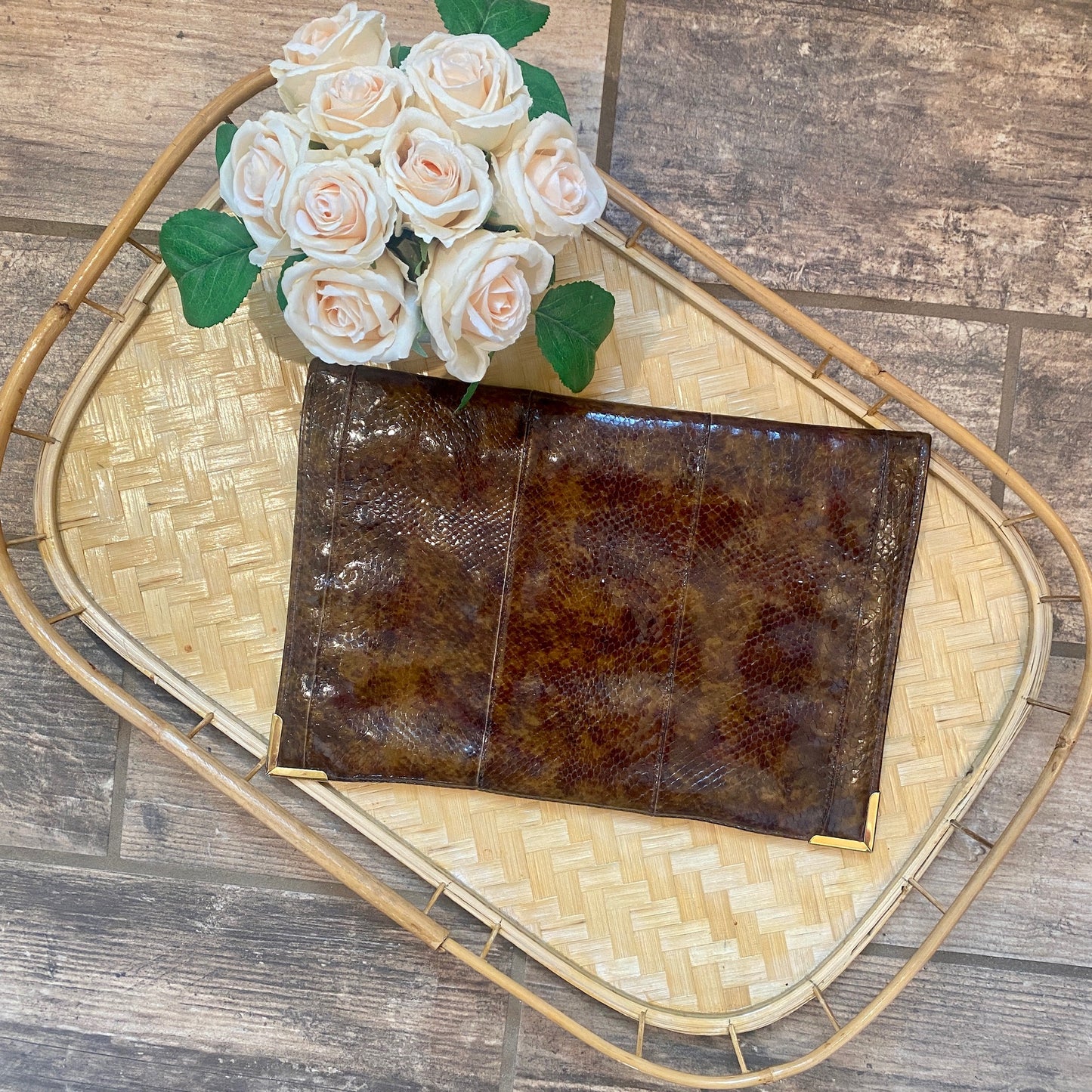 Brown Snake Skin Envelope Clutch