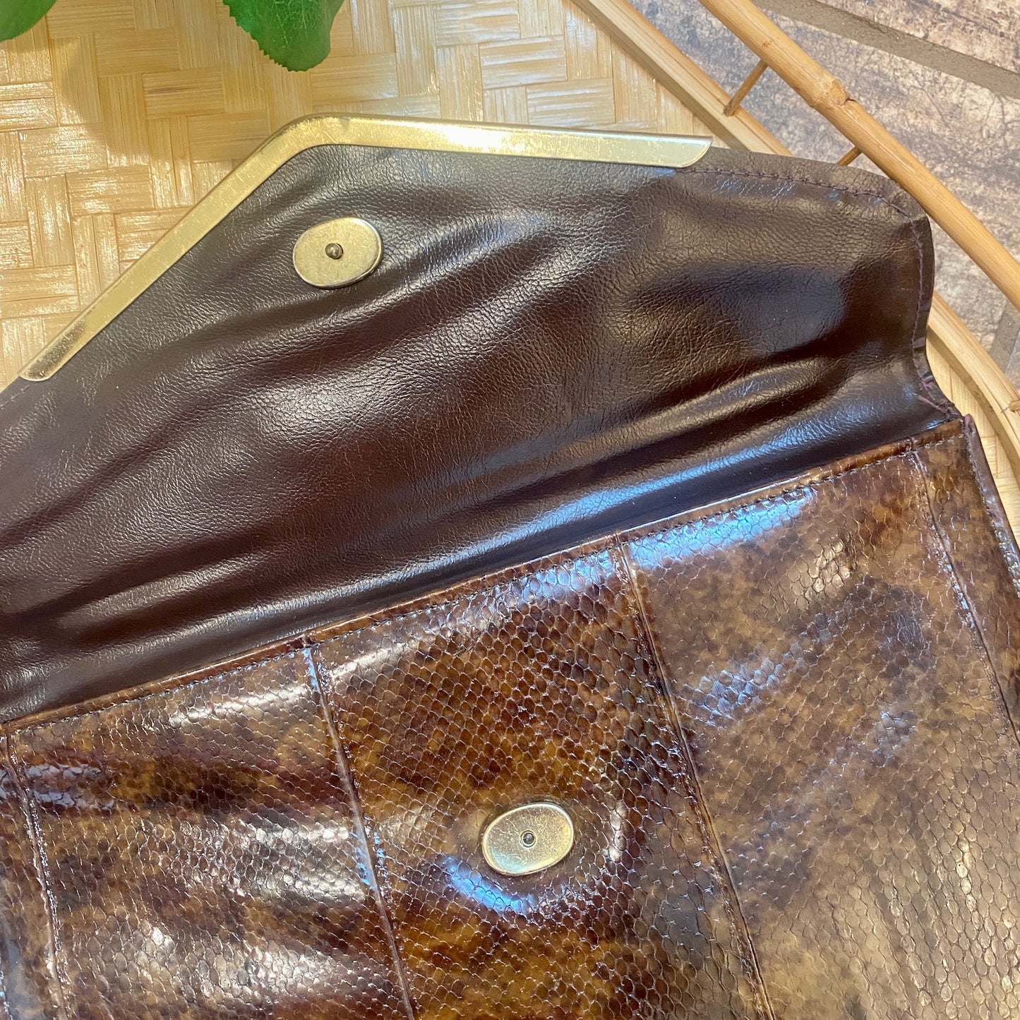Brown Snake Skin Envelope Clutch